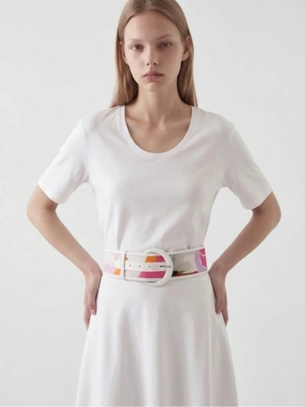 WOMEN’S VINTAGE 80’s PASTEL NEON COLORFUL WIDE BELT CIRCULAR BUCKLE ABSTRACT EUC